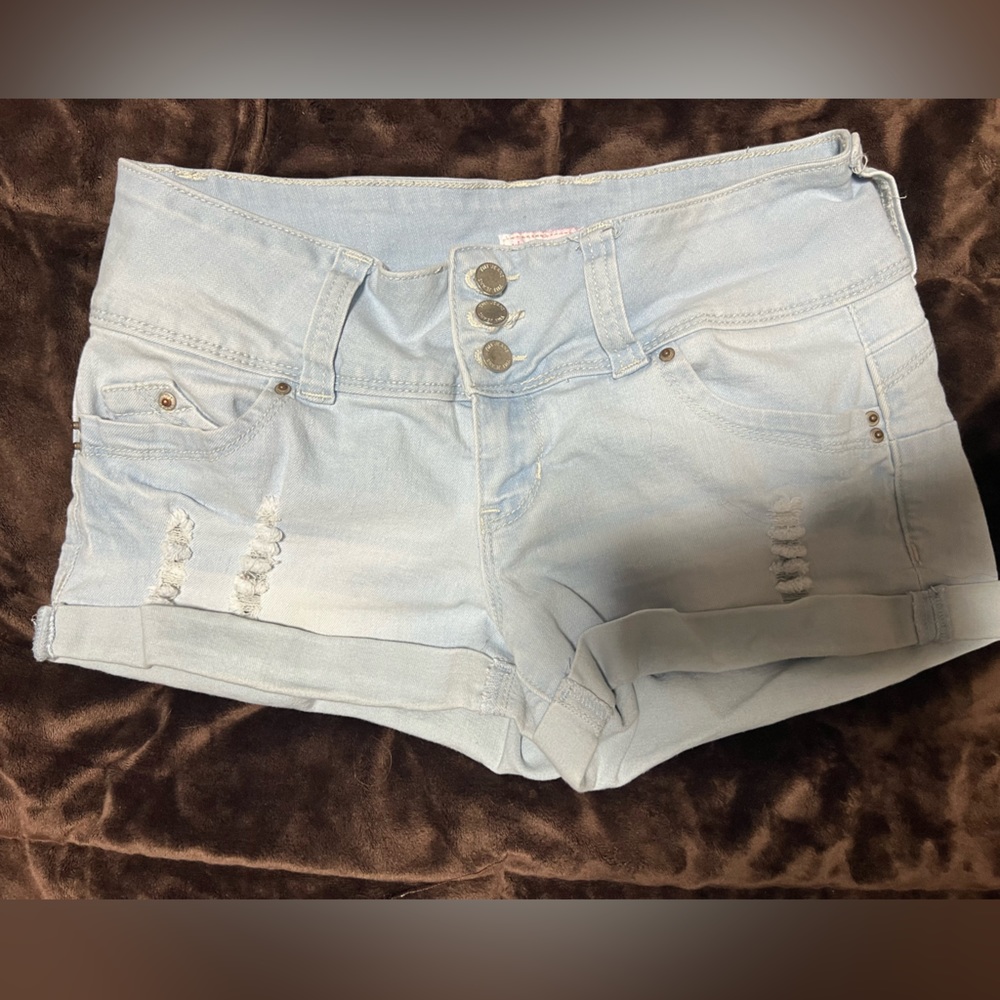 YMI Jean shorts distressed. Light blue size 3. Style #S164156A
